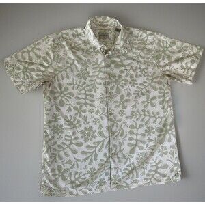 Quiksilver Waterman Shirt Button Up Green Floral Short Sleeve Cotton Size Large
